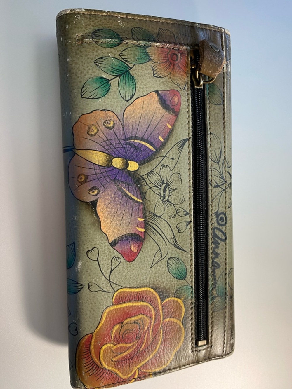 Anuschka Multicolor Butterfly Printed Leather Wallet - Picture 2 of 16